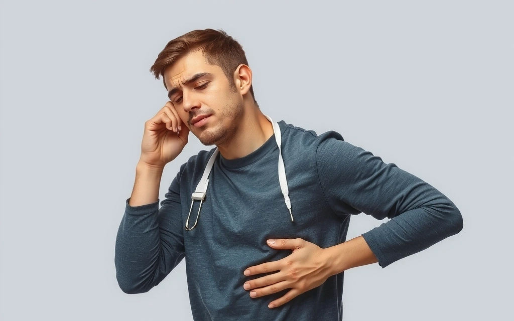 Άτομο που αισθάνεται κουρασμένο και πονάει, με σκούρα χρώματα