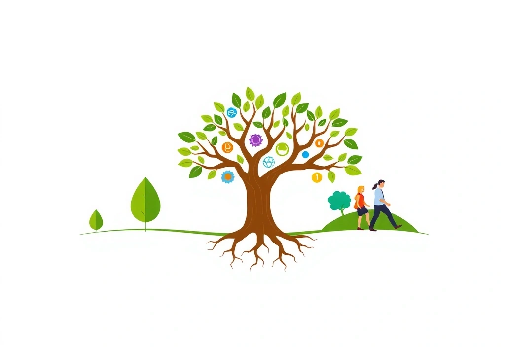 Εικονογράφηση της εξέλιξης της Vitalityhubcypruscom, με στοιχεία φύσης και επιστήμης